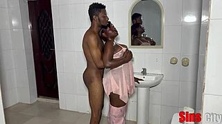 Sneaky Ebony Bathroom Ride on Big Black Cock with Rough Doggystyle and Natural Big Tits Bouncing!