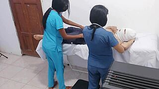 slutty latina and ebony nurses seduce patient into steamy hospital fuck session