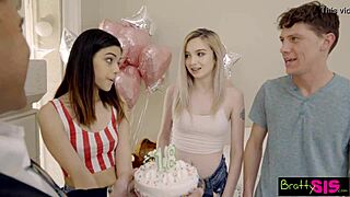 turning 18 and snagging her stepbro's cock while bff's pussy joins the fun!