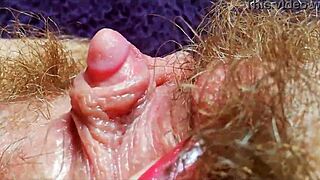 Big clit throbs close-up to squirting pussy orgasm HD POV.