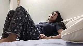 watch this tanned asian shemale's big ass shake as hot cumshot erupts from monster cock solo