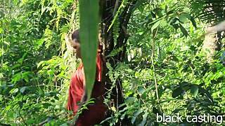 farmers caught skinny petite ebony teen with small waist taking big black cock outdoors