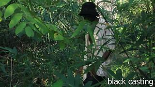 farmers caught skinny petite ebony teen with small waist taking big black cock outdoors
