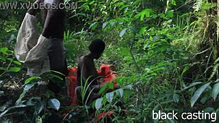 farmers caught skinny petite ebony teen with small waist taking big black cock outdoors