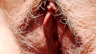 Maturemom's Hairy Cunt Gapes Wide Legs Spread Beaver Flash