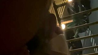 Wife sucks monster cock bent over wet pussy fucked on public hotel balcony cum mouthful