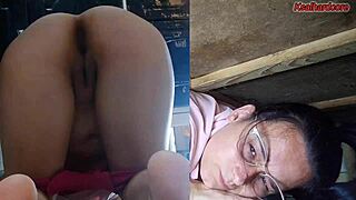 Stepson spots stepmom stuck under sink helpless and fucks her tight pussy