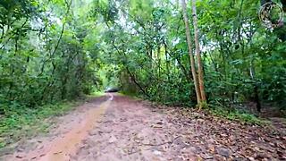 thai girl stops forest walk for rough doggy creampie fuck