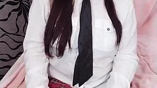 Cum in my mouth while I toy my pixel pussy and stroke hard in uniform heels.