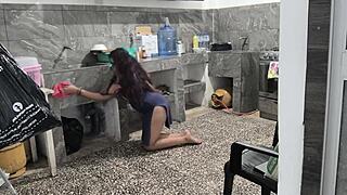 hey my stepsister got stuck in kitchen i helped film her sexy ass