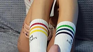 dirty step sister grabs special socks to tease roommate's huge dick in dorm