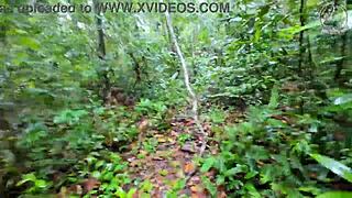 thai girl stops forest walk for rough doggy creampie fuck