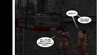muscular female bodybuilder grows in crossdressing superhero comic transformation