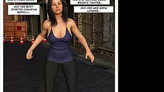 muscular female bodybuilder grows in crossdressing superhero comic transformation