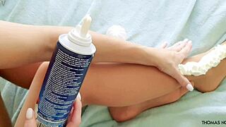 Czech Amateur Creams Thick Load on Sexy Nylons Legs