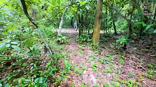 thai girl stops forest walk for rough doggy creampie fuck