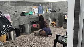 hey my stepsister got stuck in kitchen i helped film her sexy ass