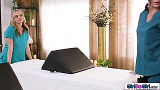 imagine this petite blonde masseuse strapon-pounding her busty boss's ass