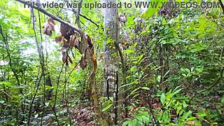 thai girl stops forest walk for rough doggy creampie fuck