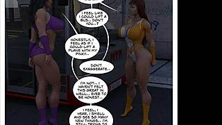 muscular female bodybuilder grows in crossdressing superhero comic transformation