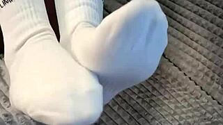 dirty step sister grabs special socks to tease roommate's huge dick in dorm