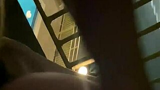 Wife sucks monster cock bent over wet pussy fucked on public hotel balcony cum mouthful