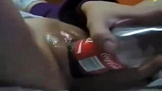 hot 18+ teen shoves cola bottle deep in her tight pussy