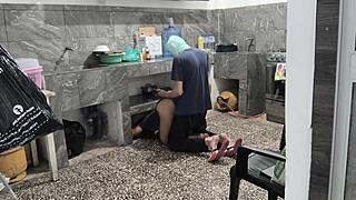 hey my stepsister got stuck in kitchen i helped film her sexy ass