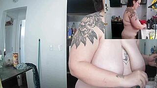 doing dishes naked, my huge saggy latina bbw tits and big nipples jiggle for you interactively