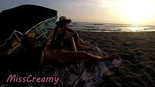french teacher deepthroats huge cock on nudist beach voyeurs watch cumshot explosion