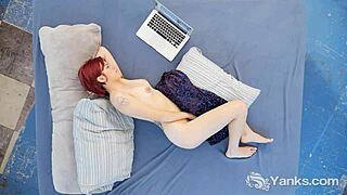 Hedera Helix spreads legs and masturbates her hairy pussy to orgasm