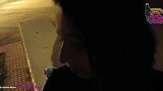 Wife caught sucking massive cock in city square, heart racing with thrill