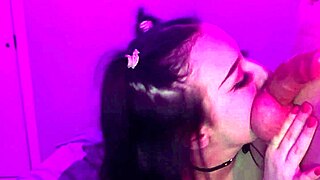 A hot student slut shares her sloppy deepthroat secrets online, gagging on huge cock in close-up pov instruction