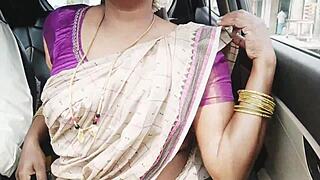indian aunty fucks son-in-law intensely on long car sex drive