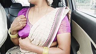 indian aunty fucks son-in-law intensely on long car sex drive