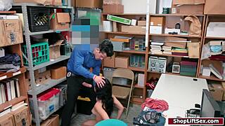 LP Officer rams sneaky ebony shoplifter's throat and pussy deep!