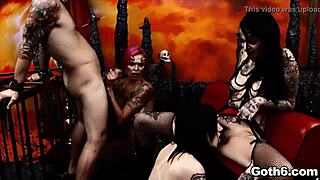 Hell Satan Diabolical Orgy Unleashes Brunette Teen Gangbang with Big Cock Deepthroats and Pussy Licking