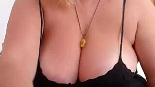 milf blonde fusses over her huge pussy lips and fat nipples in solo fetish play