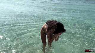 Pissing on shocked skinny babe at crowded public beach