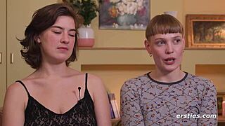 Emma and Amanita slam strap-on deep in intense lesbian fuck