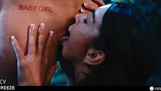 imagine coco bae frozen as horny brunette fingers and licks her wet pussy till squirting lesbian scissoring