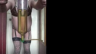 shy bisexual crossdresser in stockings keeps cumming solo until he begs for yours with watchers around