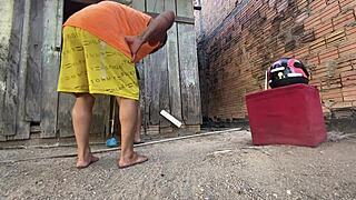 i coudnt wait sat on flakaels monster cock in backyard while he did my chores