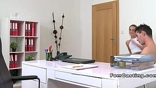 amateur dude struggles to get hard during office casting interview on sofa