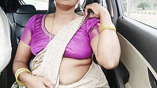 indian aunty fucks son-in-law intensely on long car sex drive