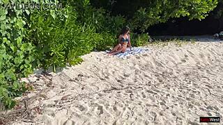 Pissing on shocked skinny babe at crowded public beach