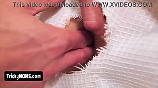 Stepma SHOWERING with GLORY HOLE curtain can't resist TABOO FUCK
