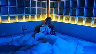 Muscular Black Bodybuilder Strokes Monster Cock in Foamy Bathtub