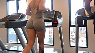 Big Ass Fitness Girl Runs Wild on Treadmill!