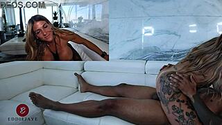 Fit blonde pornstar rides big black cock missionary style after sweaty workout with bimbo energy.